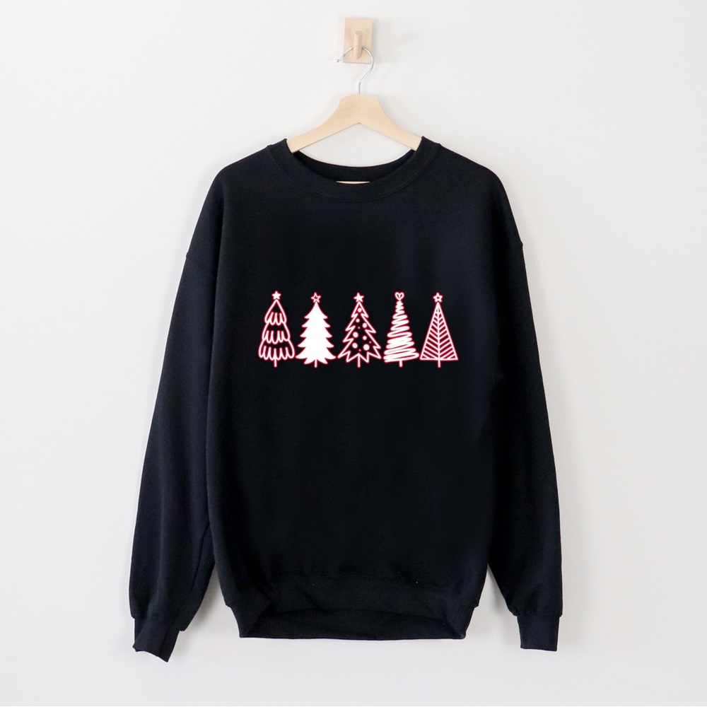 Christmas Tree Sweater Crewneck Black And Red Unisex Sizes NWT
